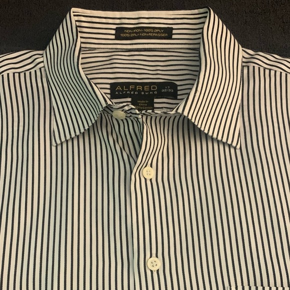 ALFRED 100% Cotton Non-Iron Pin Striped Dress Shirt - Picture 1 of 3